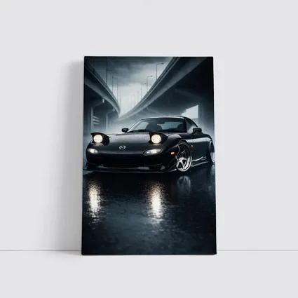Mazda RX7 Black Sports Car Rainy Night