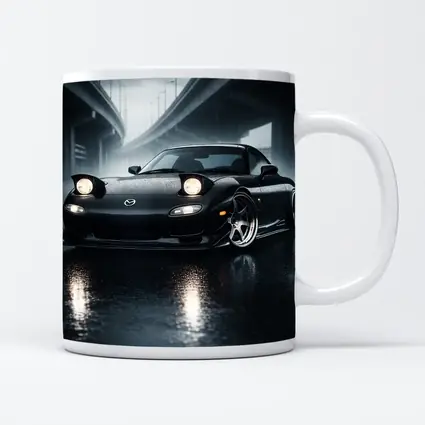 Mazda RX7 Black Sports Car Rainy Night