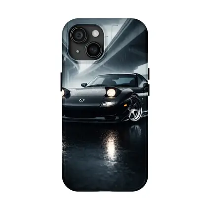 Mazda RX7 Black Sports Car Rainy Night