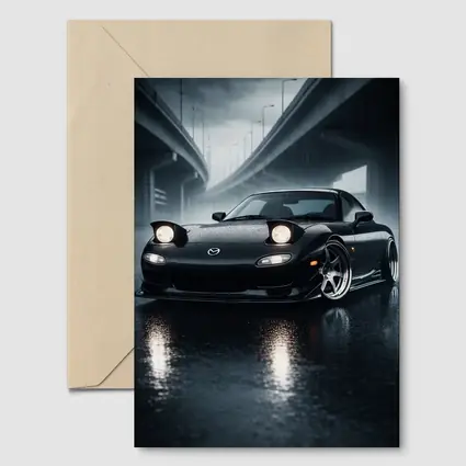 Mazda RX7 Black Sports Car Rainy Night