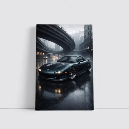 Mazda RX7 Wet City Street Rainy Night
