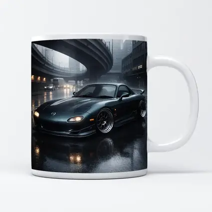 Mazda RX7 Wet City Street Rainy Night