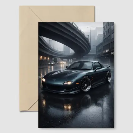 Mazda RX7 Wet City Street Rainy Night