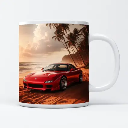 Mazda RX7 Red Sports Car Beach Setting