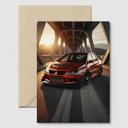 Mitsubishi Lancer Evolution Red On Bridge