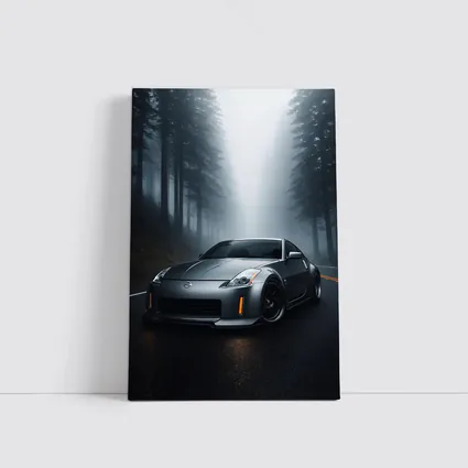 Nissan 350Z Driving Through Foggy Forest Road