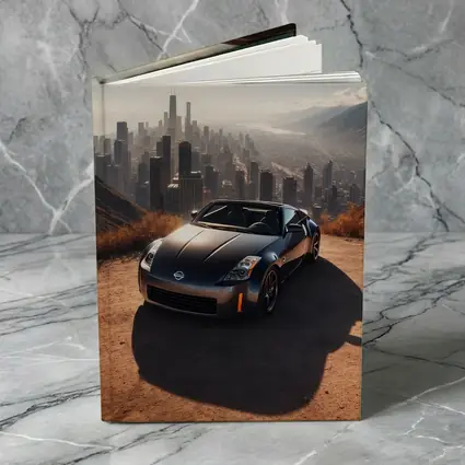 Nissan 350Z Parked Above Hazy City Skyline