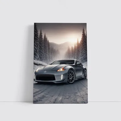 Nissan 370Z Silver Sports Car Winter Forest