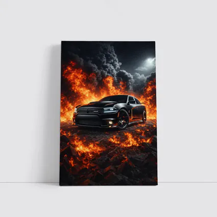 Dodge Charger SRT Black Flames Night Scene