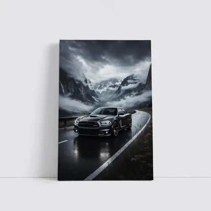 Dodge Charger Black Road Stormy Mountain Drive