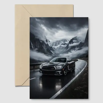 Dodge Charger Black Road Stormy Mountain Drive