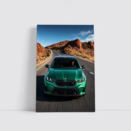 BMW M5 Sedan Green Desert Road Drive