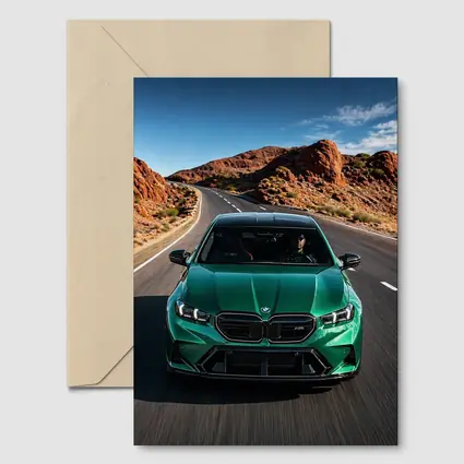 BMW M5 Sedan Green Desert Road Drive