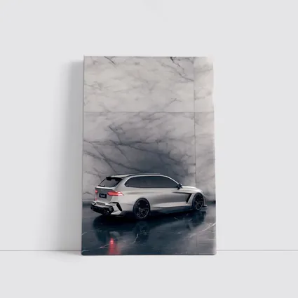 BMW M5 Touring Silver Against Marble Wall