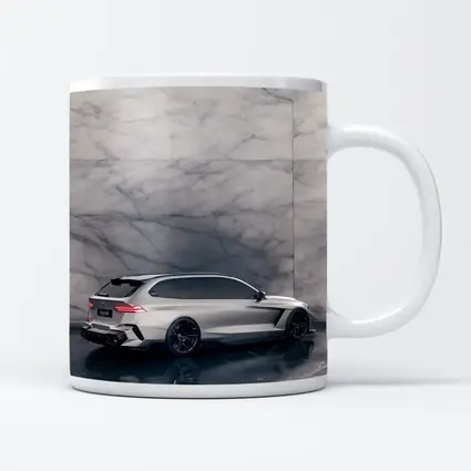 BMW M5 Touring Silver Against Marble Wall