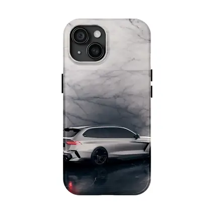 BMW M5 Touring Silver Against Marble Wall