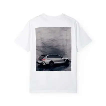 BMW M5 Touring Silver Against Marble Wall