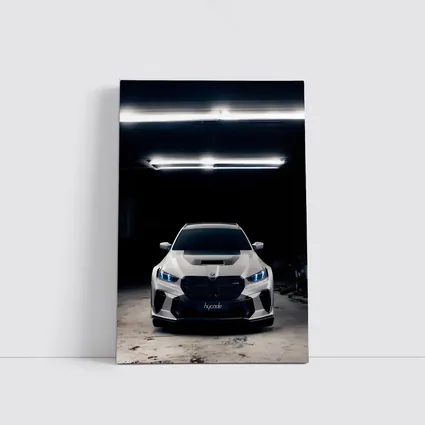 BMW M5 White Front View Dark Garage