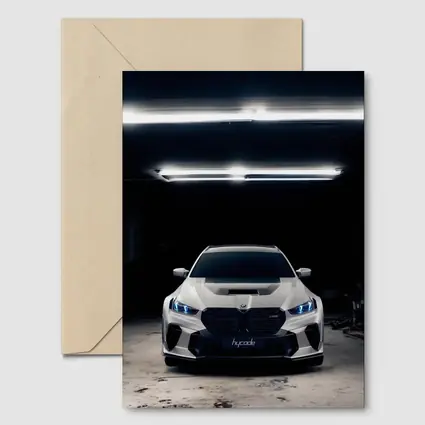 BMW M5 White Front View Dark Garage