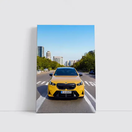 BMW M5 Yellow Front View City Street