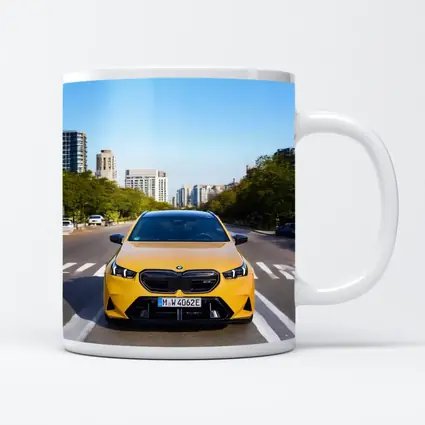BMW M5 Yellow Front View City Street