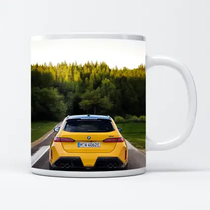 BMW M5 Yellow Rear View Forest Road