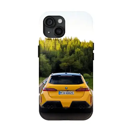 BMW M5 Yellow Rear View Forest Road