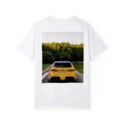 BMW M5 Yellow Rear View Forest Road