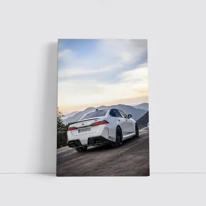 BMW M5 White Sedan Mountain Road Sunset