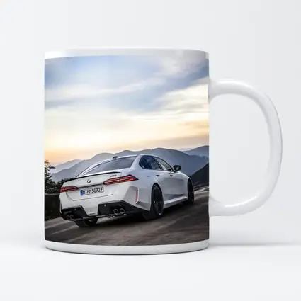 BMW M5 White Sedan Mountain Road Sunset