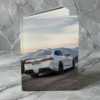 BMW M5 White Sedan Mountain Road Sunset