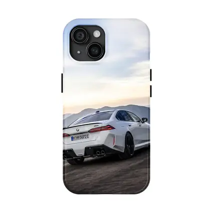 BMW M5 White Sedan Mountain Road Sunset