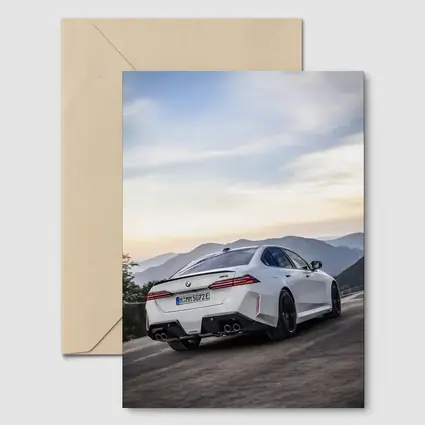 BMW M5 White Sedan Mountain Road Sunset