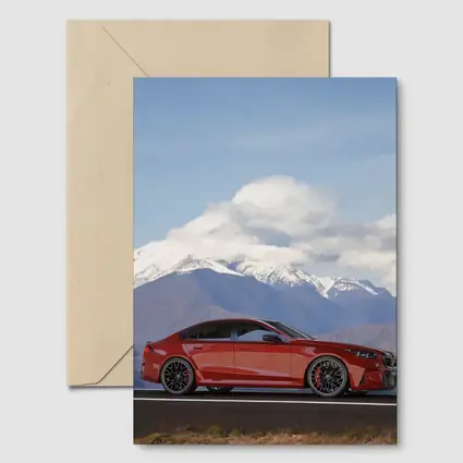 BMW M5 Red Sedan Mountain Road