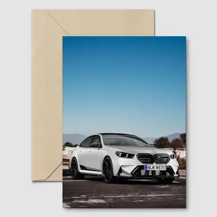BMW M5 White Sedan Open Road Sky