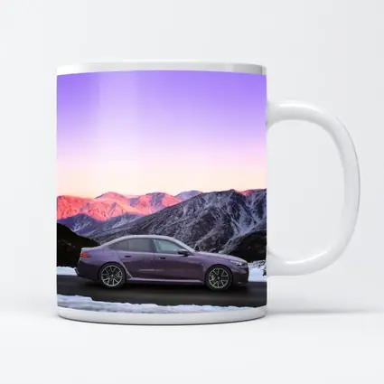 BMW M5 Purple Sedan Snowy Mountain Sunset