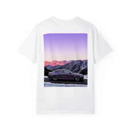BMW M5 Purple Sedan Snowy Mountain Sunset