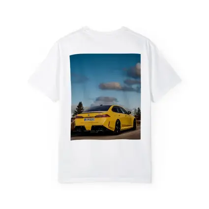 BMW M5 Yellow Sedan On Open Road