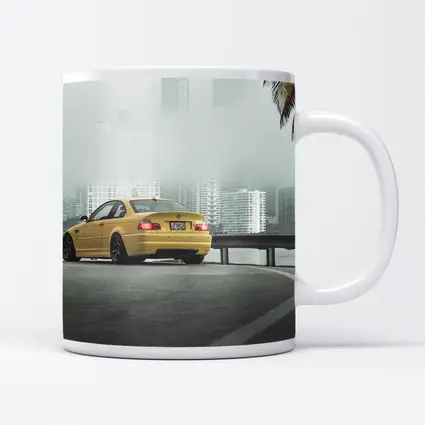 BMW M3 Yellow Coupe Foggy City Street