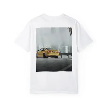 BMW M3 Yellow Coupe Foggy City Street