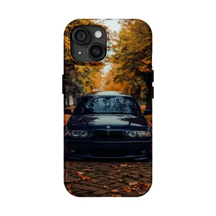 BMW E46 Dark Blue Cobblestone Autumn Avenue