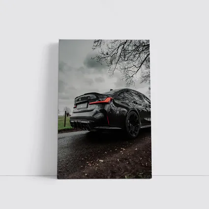 BMW M3 Black Sedan Wet Road Overcast