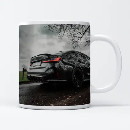BMW M3 Black Sedan Wet Road Overcast