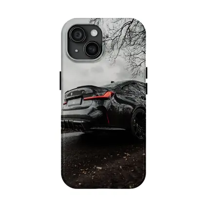 BMW M3 Black Sedan Wet Road Overcast