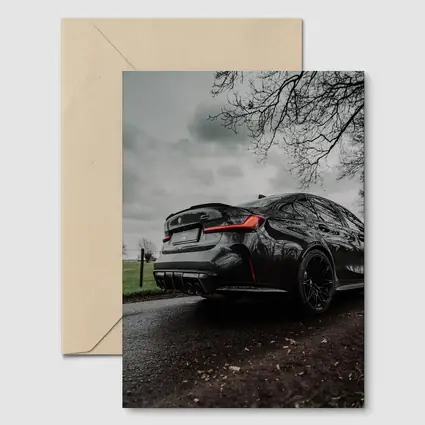 BMW M3 Black Sedan Wet Road Overcast