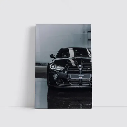 BMW M3 Black Front View Wet Pavement
