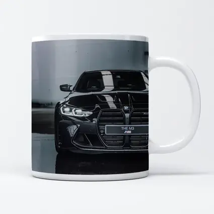 BMW M3 Black Front View Wet Pavement