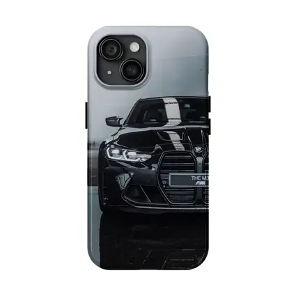 BMW M3 Black Front View Wet Pavement