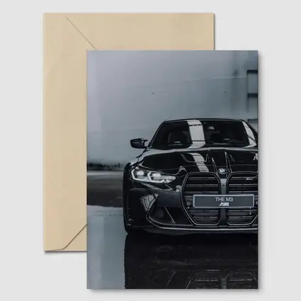 BMW M3 Black Front View Wet Pavement