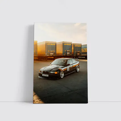 BMW E36 Black Stance Coupe Parking Lot